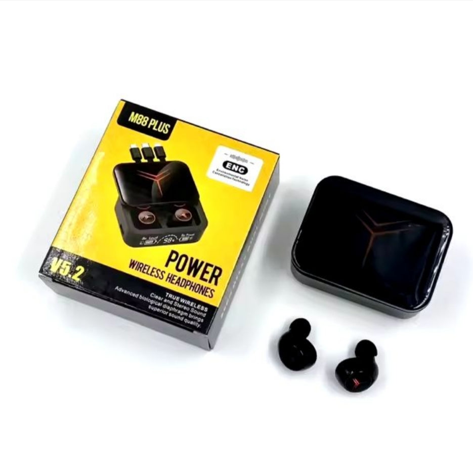 M88 Plus TWS Wireless Earbuds With 3 Cables LED Display Type C 9D Sterio HIFI Audio Bluetooth Earphones Headset with Power Bank