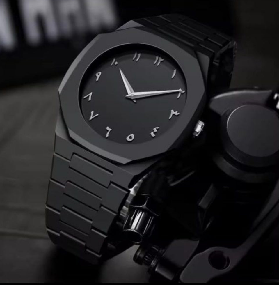 Aura Quartz Watch Black Lightweight Design Arabic Dial Black Aura Arabic Watch For Men Trendy Fiber Plastic Timepiece With Arabic Numerals