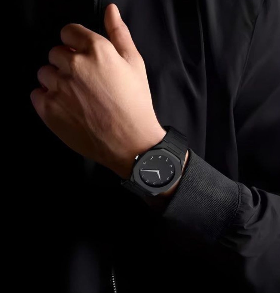 Aura Quartz Watch Black Lightweight Design Arabic Dial Black Aura Arabic Watch For Men Trendy Fiber Plastic Timepiece With Arabic Numerals