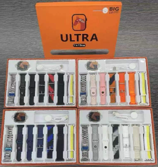7 in 1 Ultra Smart Watch – Wireless Touch, 499MM Screen, Wrist Power & Long-Lasting Battery 7 in 1 straps