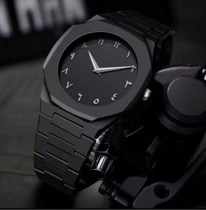 Aura Quartz Watch Black Lightweight Design Arabic Dial Black Aura Arabic Watch For Men Trendy Fiber Plastic Timepiece With Arabic Numerals